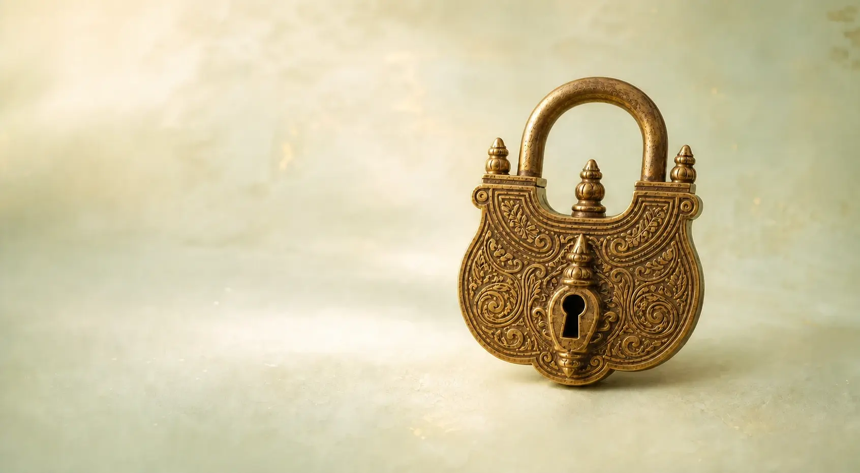 An ornate antique golden lock representing the Secret Vault of Akasha